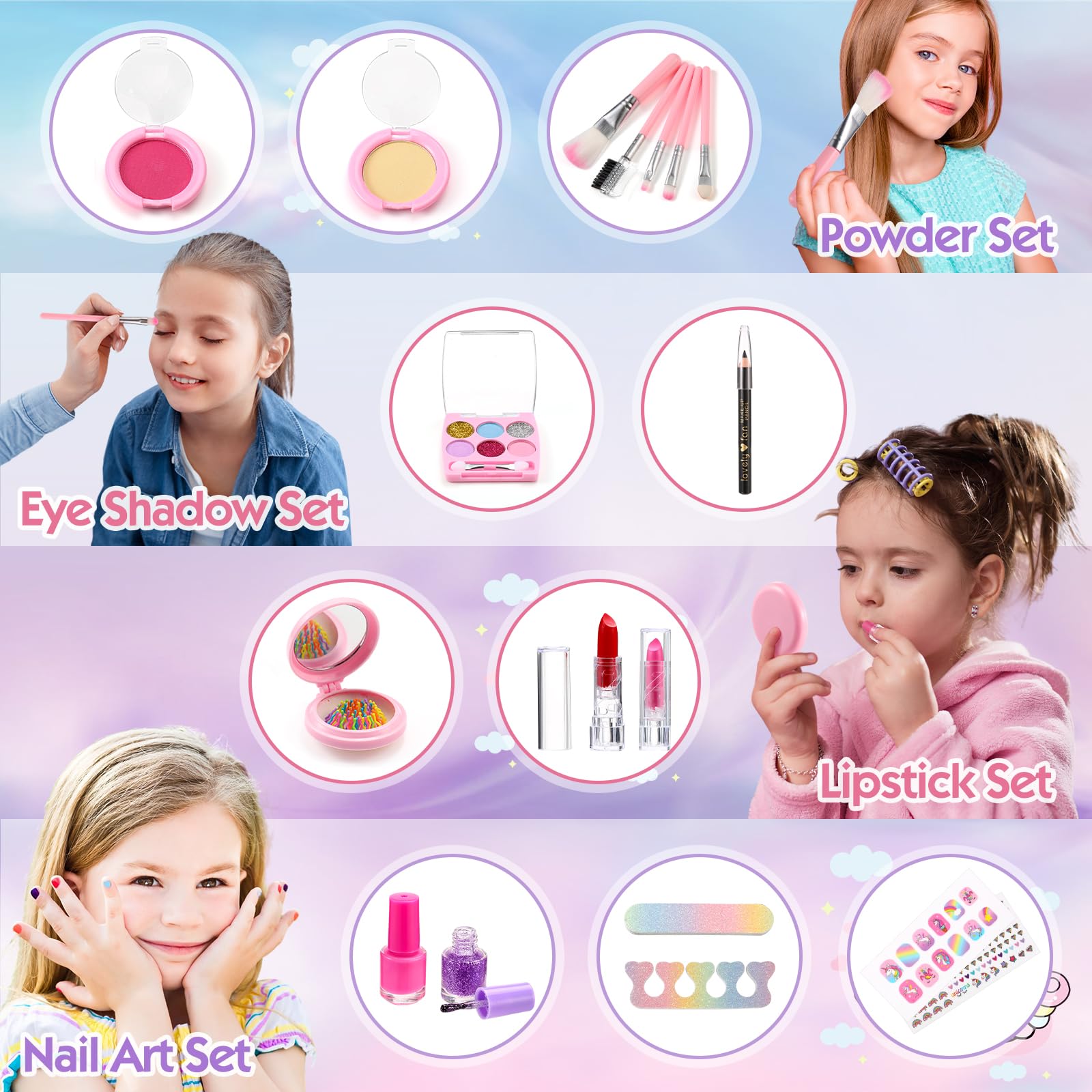 HOLYBELLE Kids Pretend Play Makeup Kit for Girl Toys,Washable Girls Makeup Kit for Kids with Unicorn Bag,Make Up Kit for Toddler Princess Christmas Birthday Gifts for Girls Age 3 4 5 6 7 8 9 10 11 12