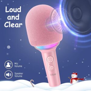 FIFINE Karaoke Microphone Bluetooth Wireless Mic Speaker, Singing Handheld Portable Microphone, Mic for Kids Adults Boys Girls, Mic with RGB for Birthday Party Home KTV-AmpliSing E2 Pink