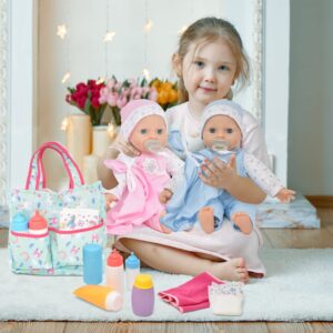 Gift Boutique Twin Baby Dolls with Accessories, Soft Body Girl Doll & Baby Boy Doll with Diaper Bag Doll Care Kit with Feeding Bottles, Pacifiers, Diaper & Changing Accessories Set for Toddlers & Kids