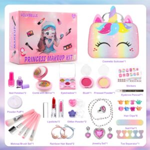 HOLYBELLE Kids Pretend Play Makeup Kit for Girl Toys,Washable Girls Makeup Kit for Kids with Unicorn Bag,Make Up Kit for Toddler Princess Christmas Birthday Gifts for Girls Age 3 4 5 6 7 8 9 10 11 12