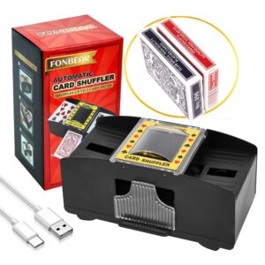 fonbear 2 deck automatic card shuffler - usb & battery-operated electric shuffler (playing card included) - great for home & tournament use for classic poker & trading card games