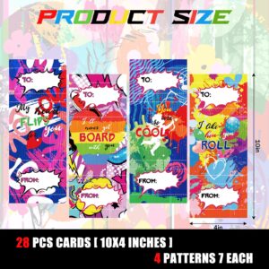 Zhanmai 28 Pcs Valentines Day Cards with 28 Pcs Collectible Fingerboards, Valentine Party Favor Greeting Card Mini Skateboards Novelty Toys and Amusements for School Classroom Exchange Prize Gift