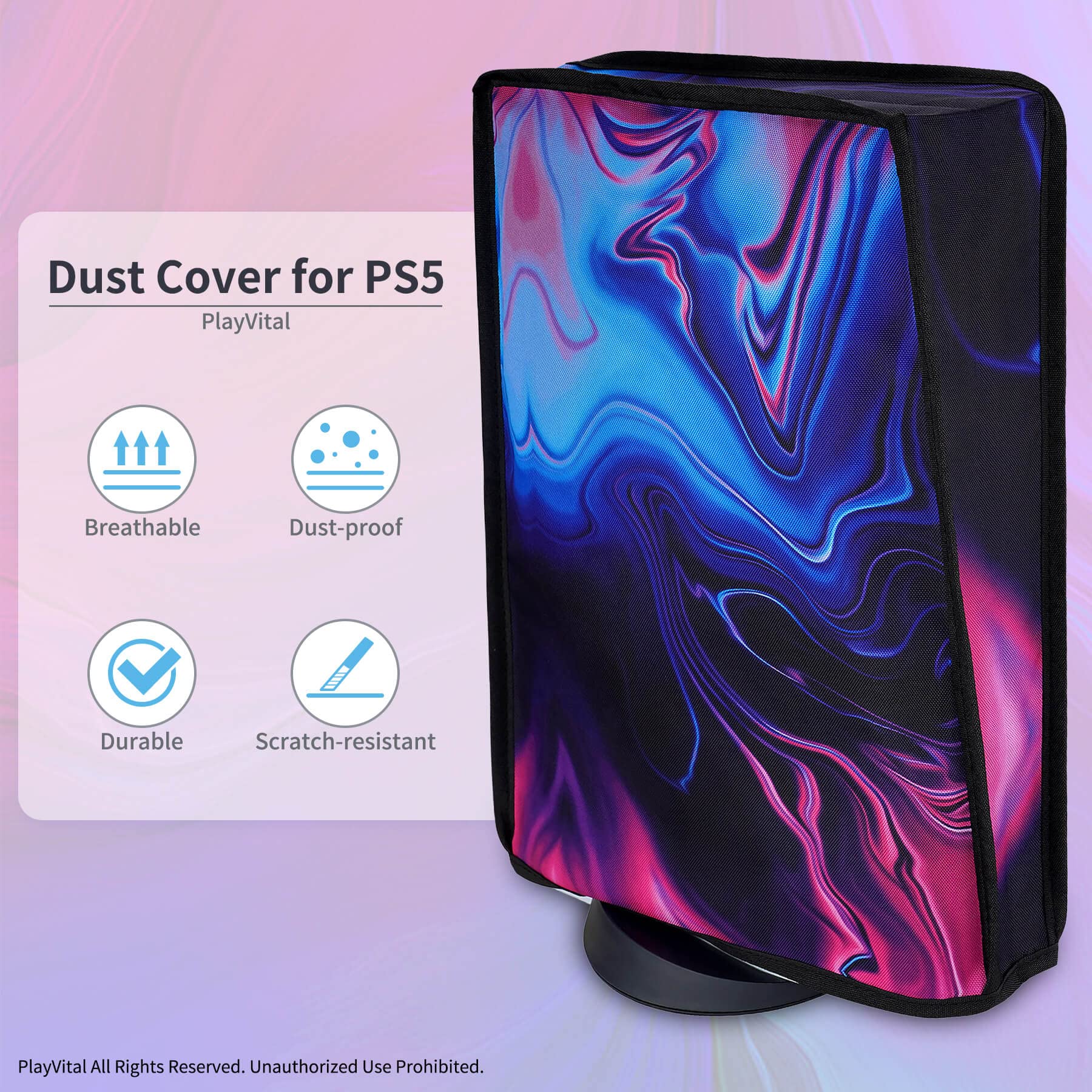 PlayVital Dust Cover for ps5, Soft Neat Lining Dust Guard for ps5 Console, Anti Scratch Waterproof Cover Sleeve for ps5 Console Digital Edition & Disc Edition - Origin of Chaos