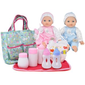 Gift Boutique Twin Baby Dolls with Accessories, Soft Body Girl Doll & Baby Boy Doll with Diaper Bag Doll Care Kit with Feeding Bottles, Pacifiers, Diaper & Changing Accessories Set for Toddlers & Kids