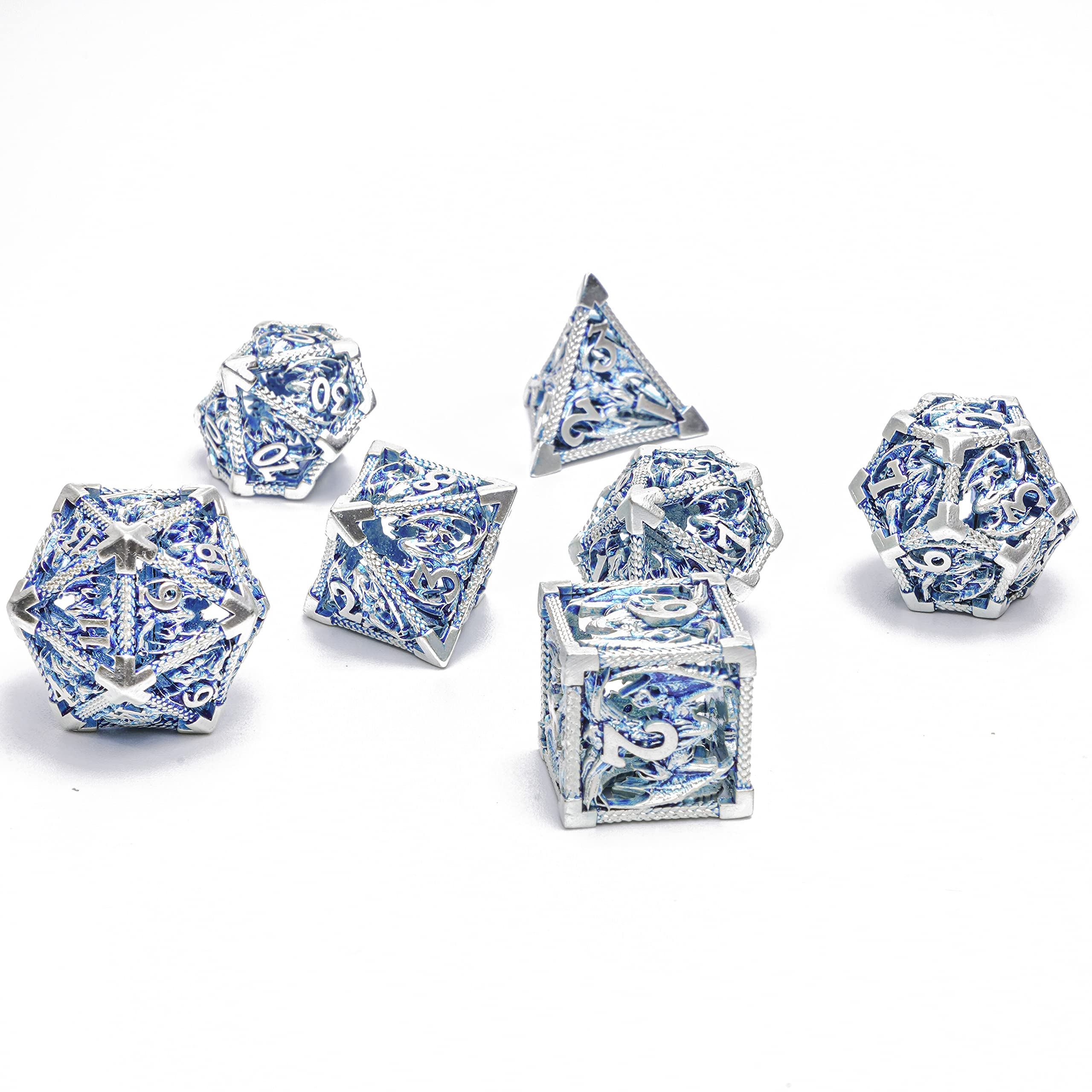 DND Metal Dice Set Polyhedral Dice Set Dungeons and Dragons Dice Hollow Dice 7Pcs Suitable for DND RPG MTG Dungeon and Dragons Table Board Roll Playing Games