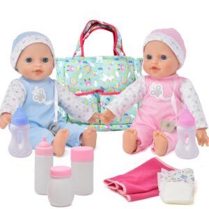 Gift Boutique Twin Baby Dolls with Accessories, Soft Body Girl Doll & Baby Boy Doll with Diaper Bag Doll Care Kit with Feeding Bottles, Pacifiers, Diaper & Changing Accessories Set for Toddlers & Kids