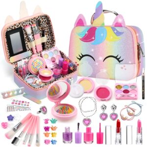 holybelle kids pretend play makeup kit for girl toys,washable girls makeup kit for kids with unicorn bag,make up kit for toddler princess christmas birthday gifts for girls age 3 4 5 6 7 8 9 10 11 12