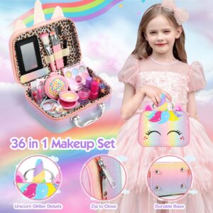 HOLYBELLE Kids Pretend Play Makeup Kit for Girl Toys,Washable Girls Makeup Kit for Kids with Unicorn Bag,Make Up Kit for Toddler Princess Christmas Birthday Gifts for Girls Age 3 4 5 6 7 8 9 10 11 12