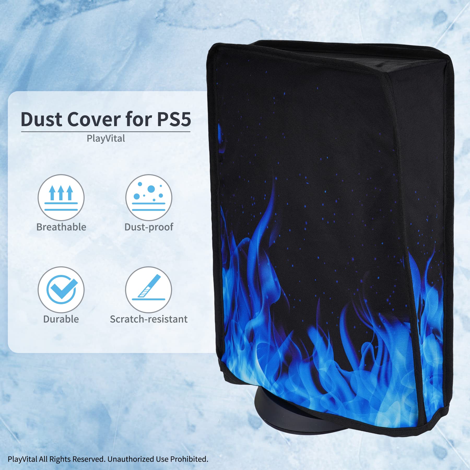 PlayVital Dust Cover for ps5, Soft Neat Lining Dust Guard for ps5 Console, Anti Scratch Waterproof Cover Sleeve for ps5 Console Digital Edition & Disc Edition - Blue Flame