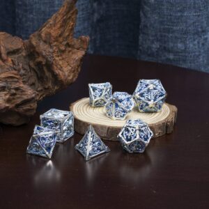 DND Metal Dice Set Polyhedral Dice Set Dungeons and Dragons Dice Hollow Dice 7Pcs Suitable for DND RPG MTG Dungeon and Dragons Table Board Roll Playing Games