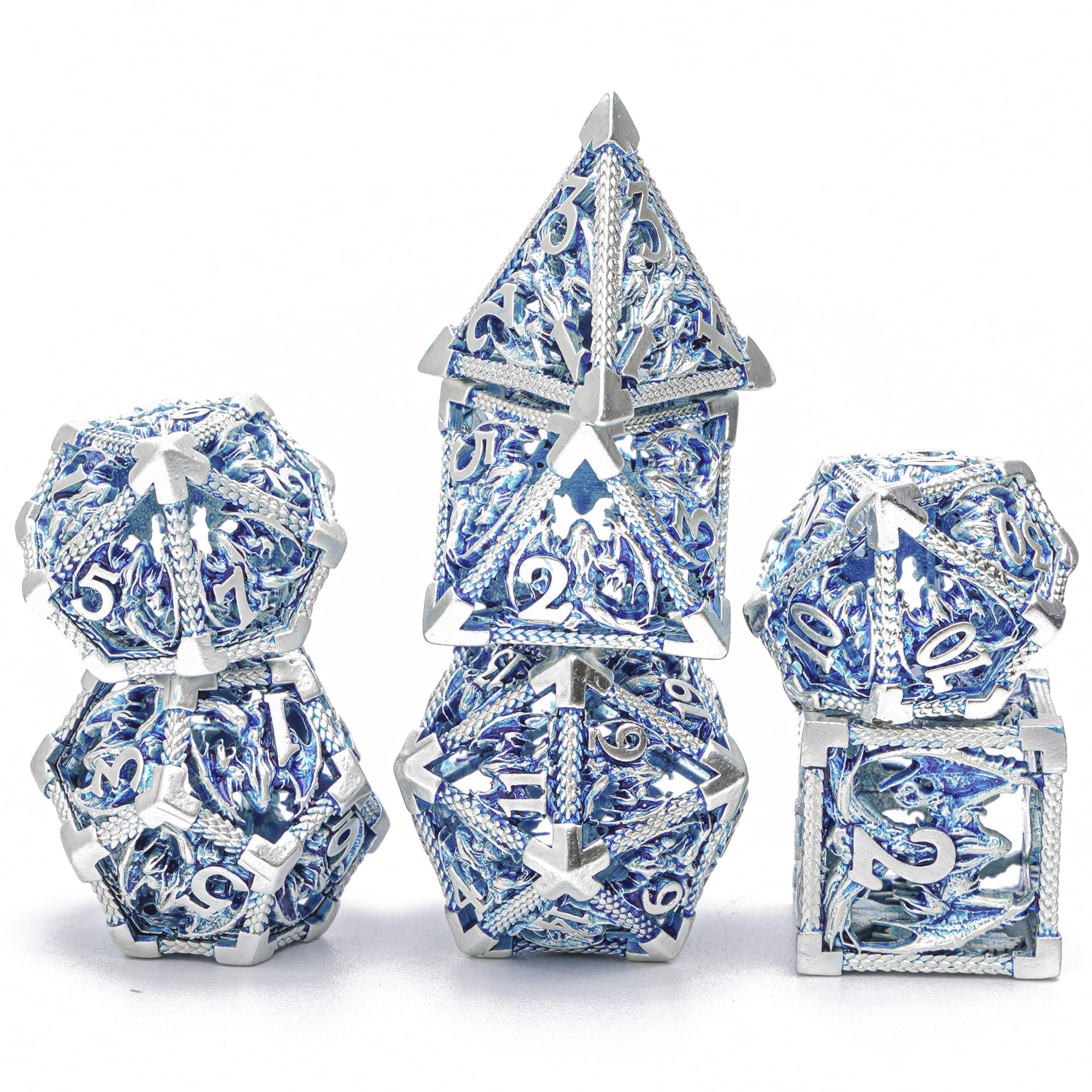 DND Metal Dice Set Polyhedral Dice Set Dungeons and Dragons Dice Hollow Dice 7Pcs Suitable for DND RPG MTG Dungeon and Dragons Table Board Roll Playing Games