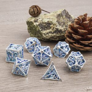 DND Metal Dice Set Polyhedral Dice Set Dungeons and Dragons Dice Hollow Dice 7Pcs Suitable for DND RPG MTG Dungeon and Dragons Table Board Roll Playing Games