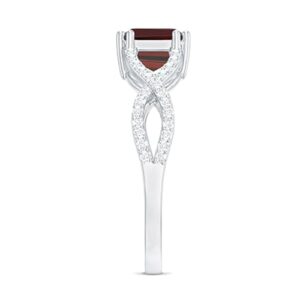 Rosec Jewels Natural Garnet 6X8mm Emerald Cut Engagement Ring, AAA Quality, Garnet Diamond East West Ring - Ready To Gift, 14K White Gold, Size:US 6.00