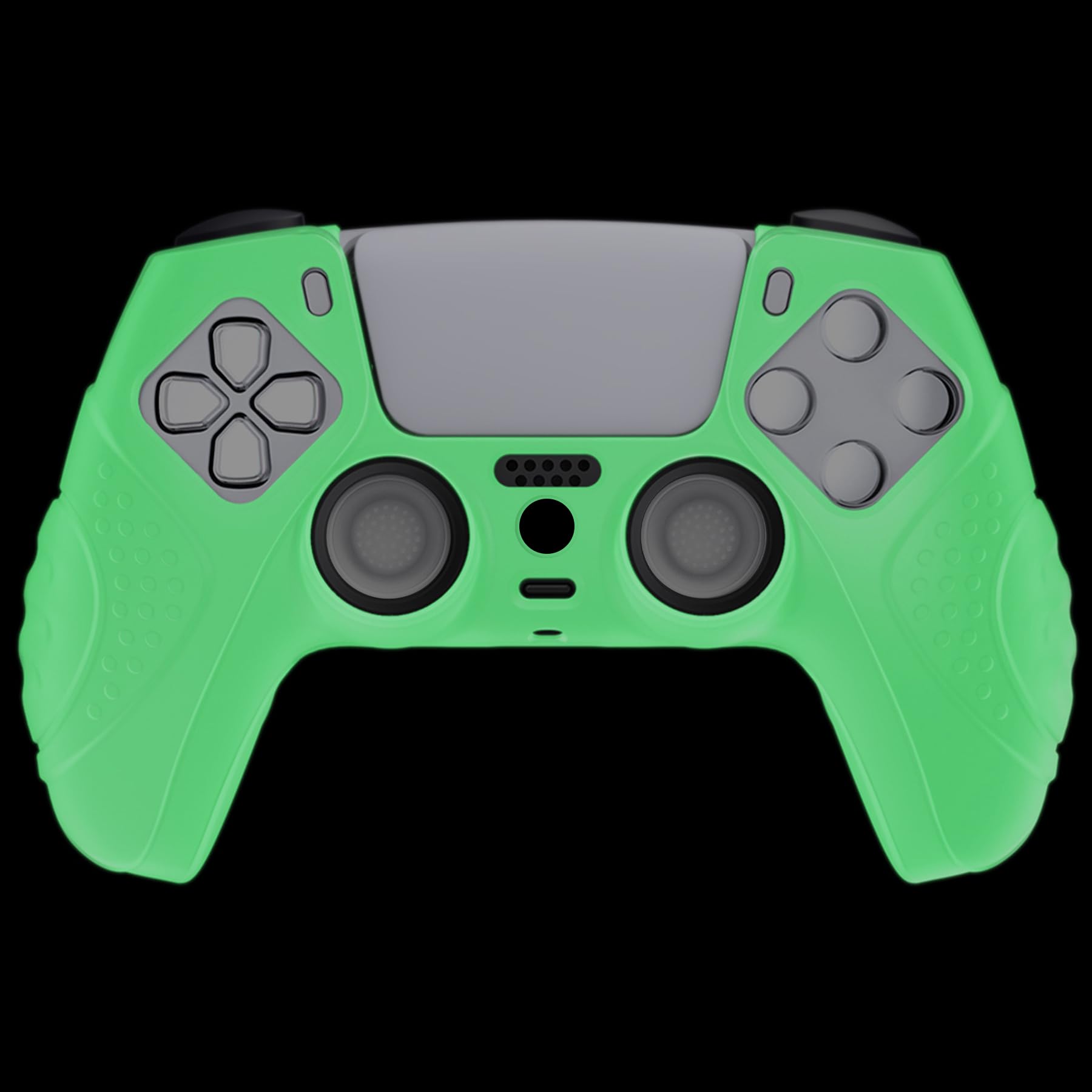 eXtremeRate PlayVital Glow in Dark - Green Guardian Edition Ergonomic Soft Anti-Slip Controller Silicone Case Cover for ps5, Rubber Protector Skins with Joystick Caps for ps5 Controller