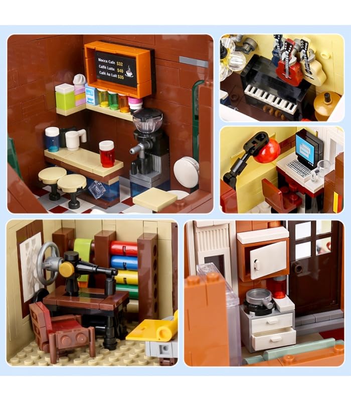 General Jim's Building Blocks Lighted Music Store Coffee Cafe Shop and Lounge Modular Building Blocks Bricks Set | Compatible with Lego City Sets