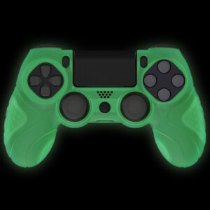 PlayVital Guardian Edition Glow in Dark - Green Ergonomic Soft Anti-Slip Controller Silicone Case Cover for ps4, Rubber Protector Skin with Joystick Caps for ps4 Slim/Pro Controller