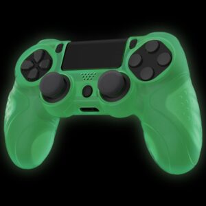 PlayVital Guardian Edition Glow in Dark - Green Ergonomic Soft Anti-Slip Controller Silicone Case Cover for ps4, Rubber Protector Skin with Joystick Caps for ps4 Slim/Pro Controller