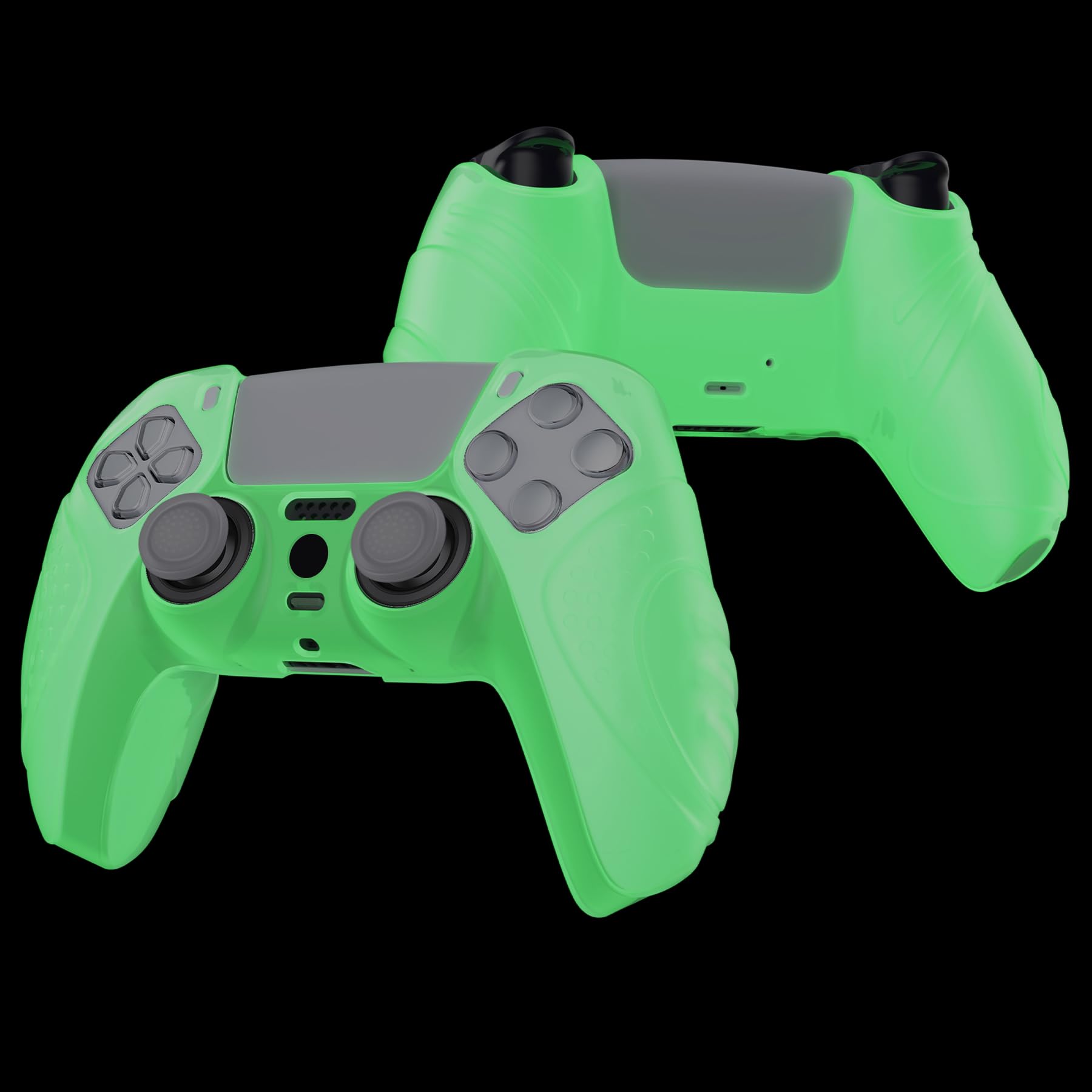 eXtremeRate PlayVital Glow in Dark - Green Guardian Edition Ergonomic Soft Anti-Slip Controller Silicone Case Cover for ps5, Rubber Protector Skins with Joystick Caps for ps5 Controller