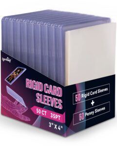 top loader for cards 100 ct, 35 pt premium 50 top loader and 50 clear soft sleeves, thick hard plastic card sleeves, 3" x 4" trading cards protector for game cards, sports cards, trading cards