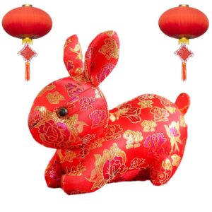 Littryee Chinese Mascot Rabbit Plush Doll, 2023 Chinese Rabbit Stuffed Animals Decorations, Chinese Bunny Plush Dolls Luck Rabbits Toys for Home Indoor Table Decorations