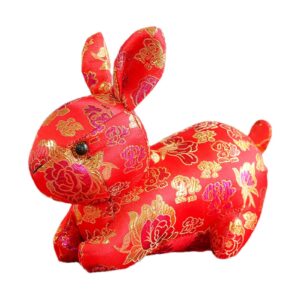 Littryee Chinese Mascot Rabbit Plush Doll, 2023 Chinese Rabbit Stuffed Animals Decorations, Chinese Bunny Plush Dolls Luck Rabbits Toys for Home Indoor Table Decorations