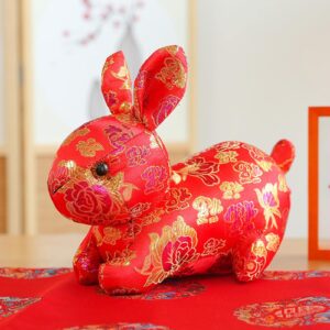 Littryee Chinese Mascot Rabbit Plush Doll, 2023 Chinese Rabbit Stuffed Animals Decorations, Chinese Bunny Plush Dolls Luck Rabbits Toys for Home Indoor Table Decorations