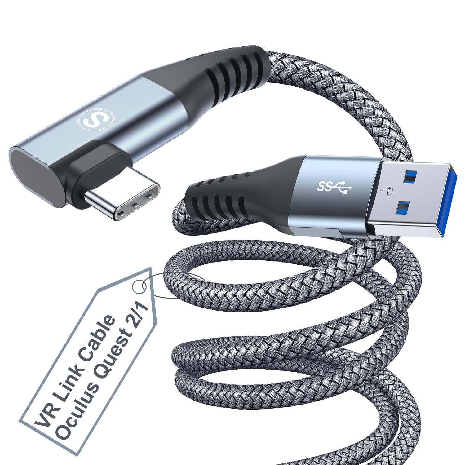 sweguard Link Cable 10 FT, VR Cable Compatible with Oculus Quest2/Pico 4 Accessories and PC/Steam VR, High Speed PC Data Transfer, USB 3.0 to USB C Cable for VR Headset