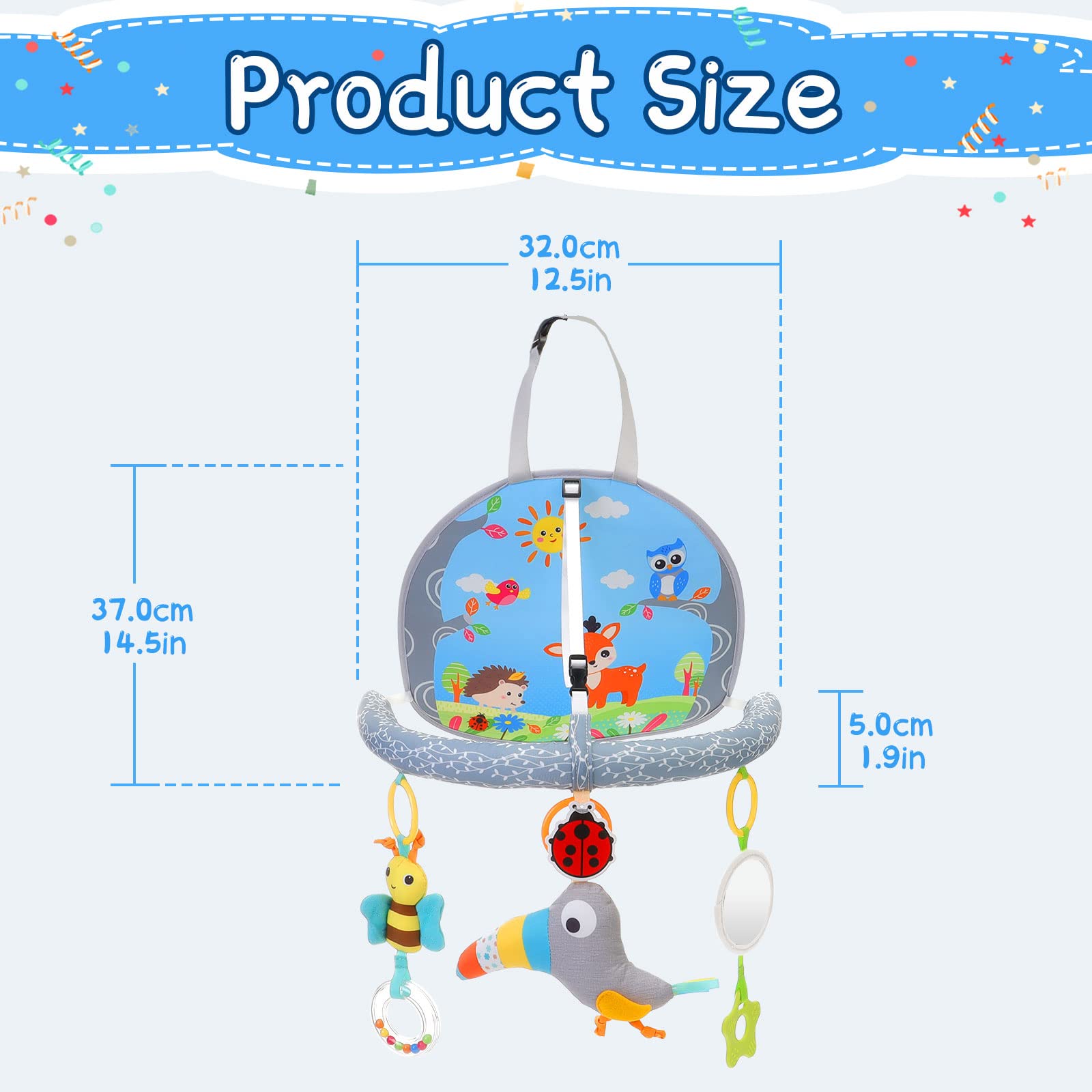 Infant Car Seat Toys for Babies 0-6 Months: Travel Baby Toy for Rear Car Seat, Adjustable Mobile Activity Arch with Music, Sensory Hanging Toy Fits Safety Car Seats, Crib, Stroller (Multi-color)