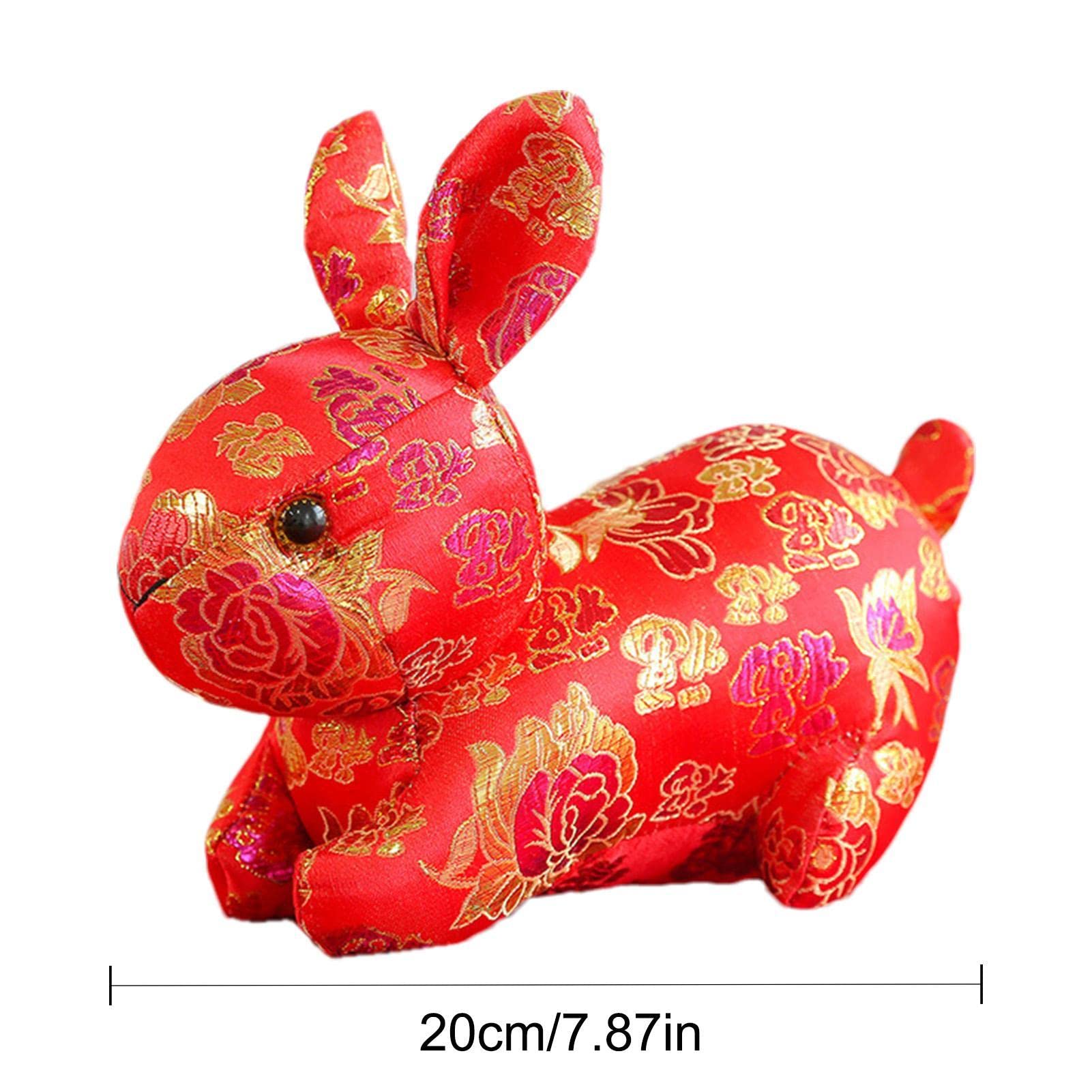 Littryee Chinese Mascot Rabbit Plush Doll, 2023 Chinese Rabbit Stuffed Animals Decorations, Chinese Bunny Plush Dolls Luck Rabbits Toys for Home Indoor Table Decorations