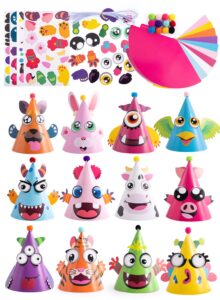 joyin 12 sets party hats for kids birthday party games craft activities, cute animal theme birthday hats activity kits with stickers for kids holiday party favors