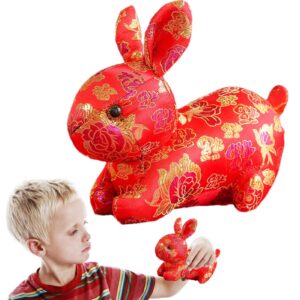 Littryee Chinese Mascot Rabbit Plush Doll, 2023 Chinese Rabbit Stuffed Animals Decorations, Chinese Bunny Plush Dolls Luck Rabbits Toys for Home Indoor Table Decorations