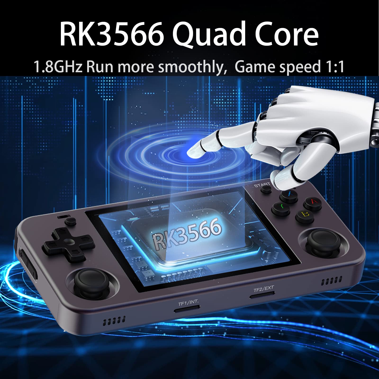 RG353M Handheld Game Console Built-in 64G Card 4452 Games, Aluminum Alloy Shell and 3.5 inch IPS Multi-Touch Screen,Dual OS Android 11 and Linux Support 5G WiFi 4.2 Bluetooth Streaming and HDMI