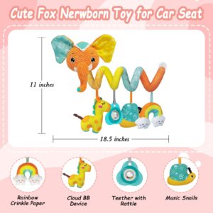 FATI Car Seat Toys Baby Toys 0-6 Months, Newborn Toys Infant Toys 0-3 Months, Stroller Toys for Baby Crib Carseat, Sensory Toys with Squeaker Teether Rattles for 0 3 6 9 12 Months Babies Ideal Gifts