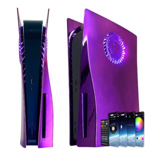 faceplate with rgb light strip for ps5 dobewingdelou glossy face plate 400+ effects led light ring console cover for p5 disc edition diy decoration kit accessories electroplating purple