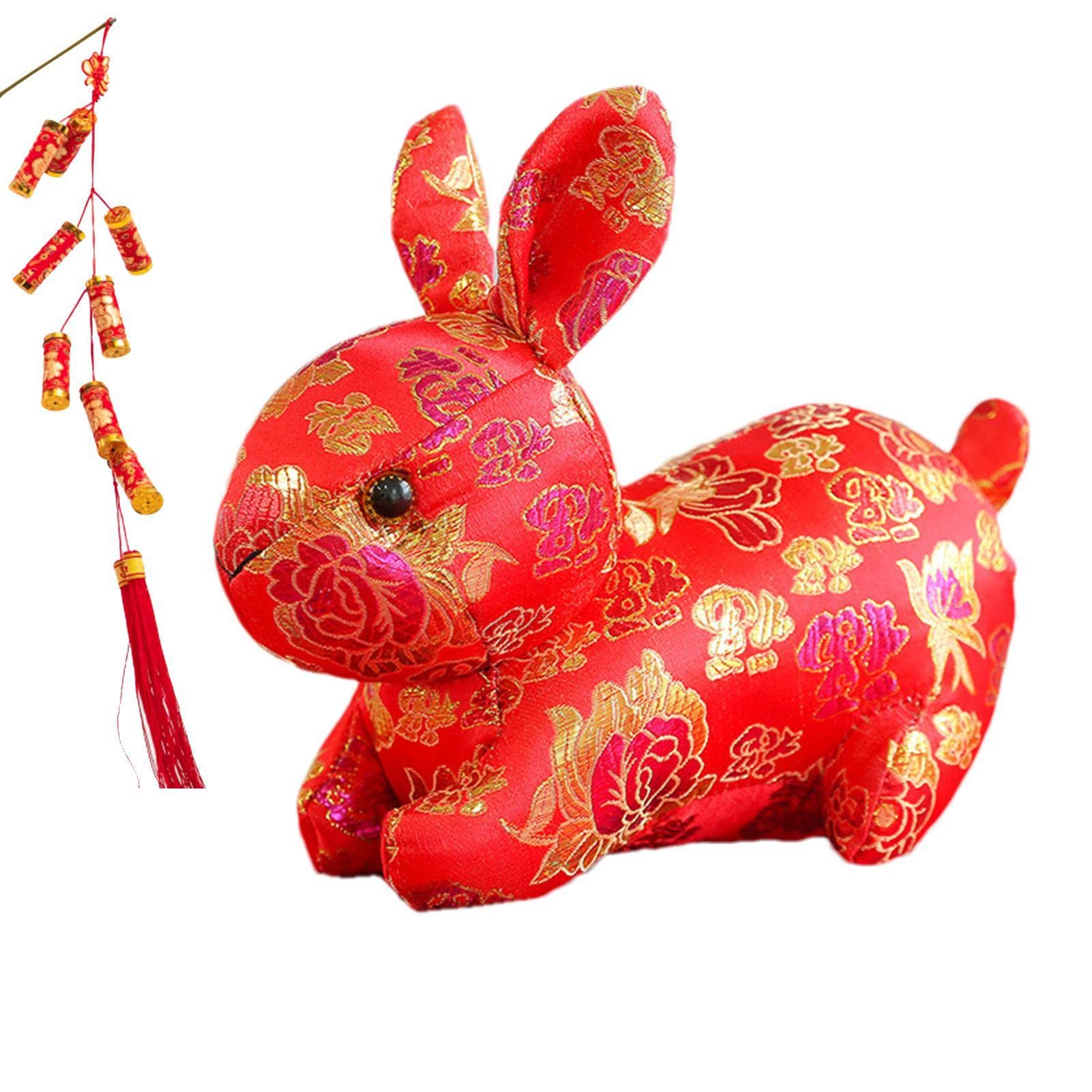 Littryee Chinese Mascot Rabbit Plush Doll, 2023 Chinese Rabbit Stuffed Animals Decorations, Chinese Bunny Plush Dolls Luck Rabbits Toys for Home Indoor Table Decorations