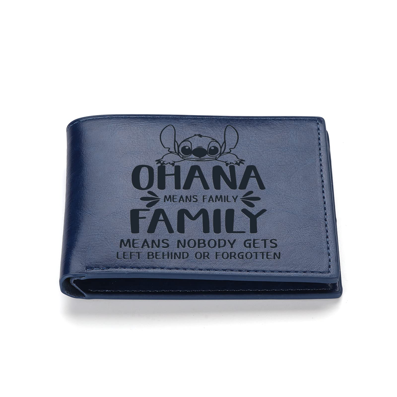 THTCSQ Leather Wallet Lover Gift Ohana Means Family Leather Wallet Birthday Gifts for Family Friends Daughter Sister Son Birthday Christmas Gift (blue)