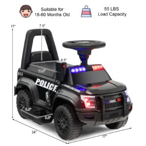 HONEY JOY Electric Ride on Push Car, 6V Foot-to-Floor Cop Push Cars for Toddlers, Megaphone, Lights, Siren, Under Seat Storage, Battery Powered Ride On Police Car for Kids Boys Girls 1-3, Black