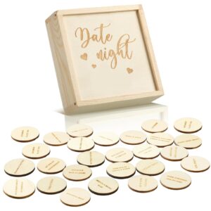 amyhill 25 pieces wooden date box with 25 tokens date fun gift date indoor and outdoor games couples games gift for couples activities, wedding anniversary, valentine's day (round)