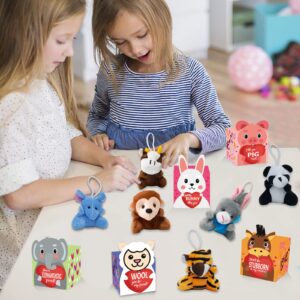 ATFUNSHOP Valentines Day Gifts Box for Kids with Animal Plush Toys 30 Pack Valentines Mini Keychains and Gift Card in Bulk Exchange for Toddlers Girls Boys School Class Classroom Party Favors