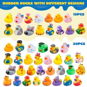 JOYIN 30 Pcs Rubber Ducks, Random Assortment Jeep Ducks Bulk with Mesh Carry Bag, Mini Rubber Duckies for Toddler Baby Bath Toys, Kids Bath Pool Toys Birthday Gifts Party Favors