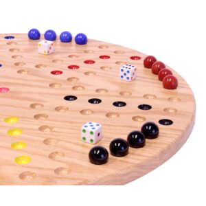 AmishToyBox.com Wahoo Marble Game Board Set - Round 18" Wide Marbles Game - Solid Oak Wood - Double-Sided - with Large 18mm Marbles and Dice Included