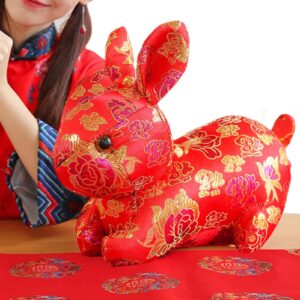 Littryee Chinese Mascot Rabbit Plush Doll, 2023 Chinese Rabbit Stuffed Animals Decorations, Chinese Bunny Plush Dolls Luck Rabbits Toys for Home Indoor Table Decorations