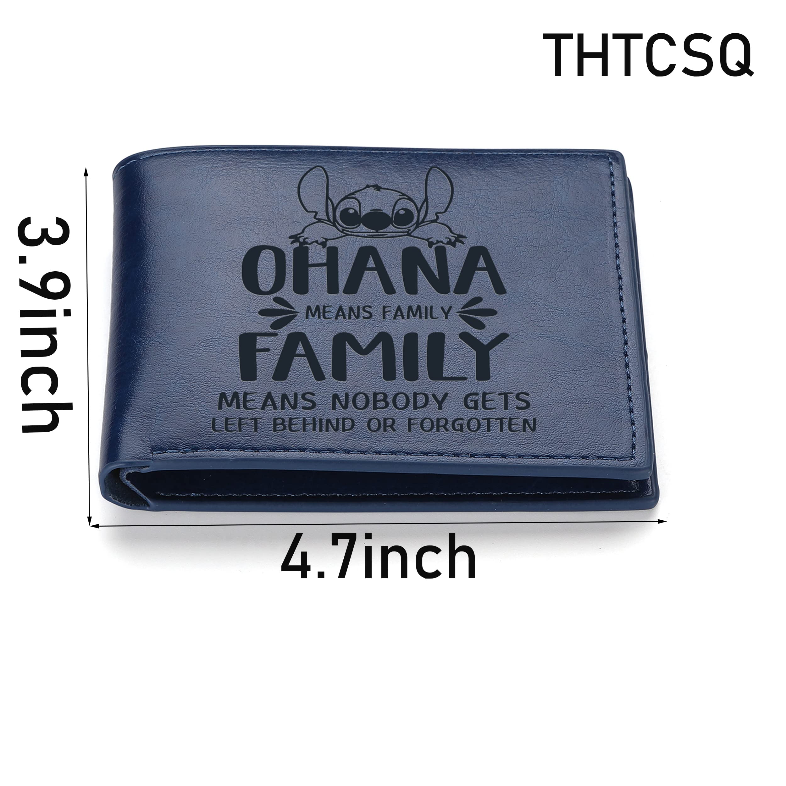 THTCSQ Leather Wallet Lover Gift Ohana Means Family Leather Wallet Birthday Gifts for Family Friends Daughter Sister Son Birthday Christmas Gift (blue)