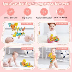 FATI Car Seat Toys Baby Toys 0-6 Months, Newborn Toys Infant Toys 0-3 Months, Stroller Toys for Baby Crib Carseat, Sensory Toys with Squeaker Teether Rattles for 0 3 6 9 12 Months Babies Ideal Gifts