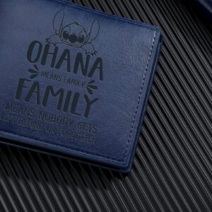 THTCSQ Leather Wallet Lover Gift Ohana Means Family Leather Wallet Birthday Gifts for Family Friends Daughter Sister Son Birthday Christmas Gift (blue)