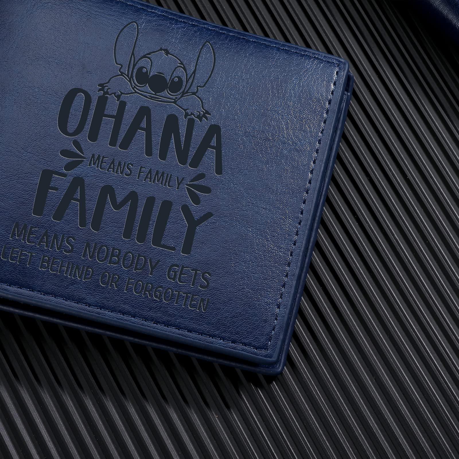 THTCSQ Leather Wallet Lover Gift Ohana Means Family Leather Wallet Birthday Gifts for Family Friends Daughter Sister Son Birthday Christmas Gift (blue)