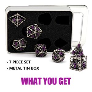 DND Dice for Dungeons and Dragons Polyhedral Dice Set Metal Role Playing D&D Dice HNCCESG Hollow Grim Reaper Dice Gaming D and D Dice for Table Game RPG Pathfinder Warhammer Shadowrun (Purple Number)