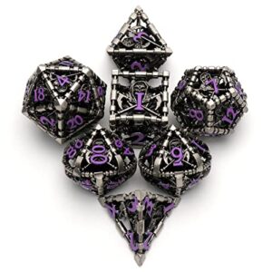 DND Dice for Dungeons and Dragons Polyhedral Dice Set Metal Role Playing D&D Dice HNCCESG Hollow Grim Reaper Dice Gaming D and D Dice for Table Game RPG Pathfinder Warhammer Shadowrun (Purple Number)