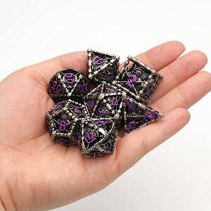 DND Dice for Dungeons and Dragons Polyhedral Dice Set Metal Role Playing D&D Dice HNCCESG Hollow Grim Reaper Dice Gaming D and D Dice for Table Game RPG Pathfinder Warhammer Shadowrun (Purple Number)