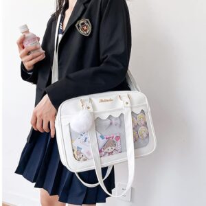 OXYPLAY Lolita ITA Bag with Insert Pin Display,Anime Cosplay Shoulder Bag,JK Messenger Crossbody Bag,PU Leather Kawaii Purse forWomen (White)